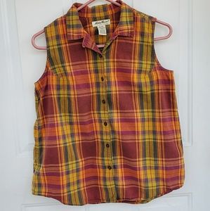 Plaid Western Button Up Sleeveless Top Eddie Bauer